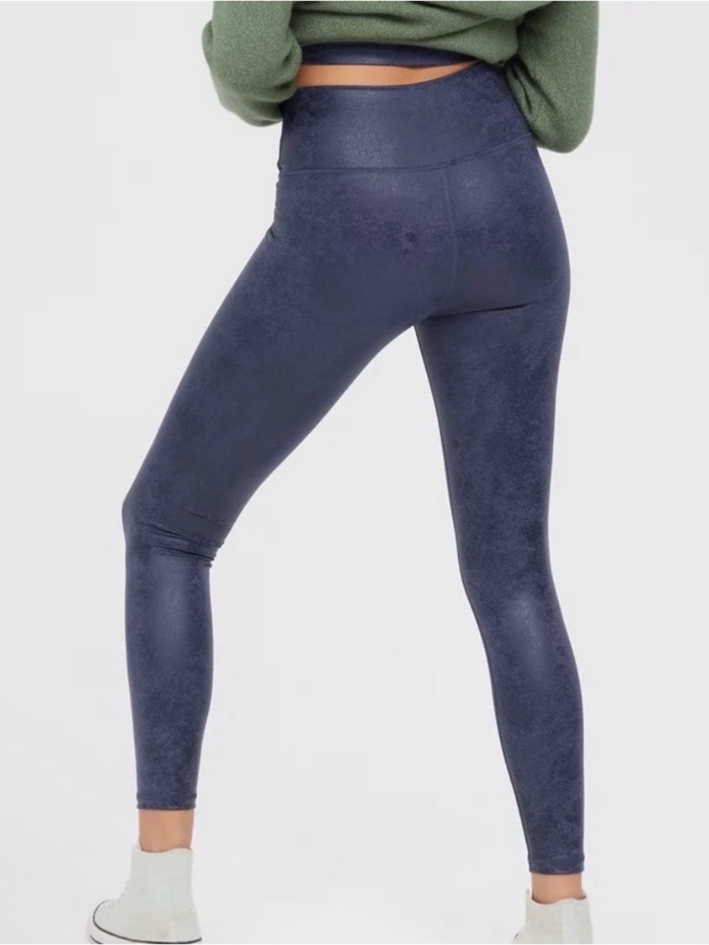 OFFLINE By Aerie High Waisted Crackle Leggings Shiny Navy Blue Size XL